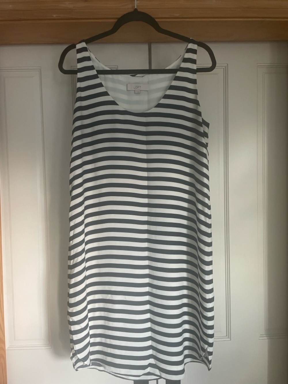 LOFT Black and White Striped Sleeveless Shift Dress